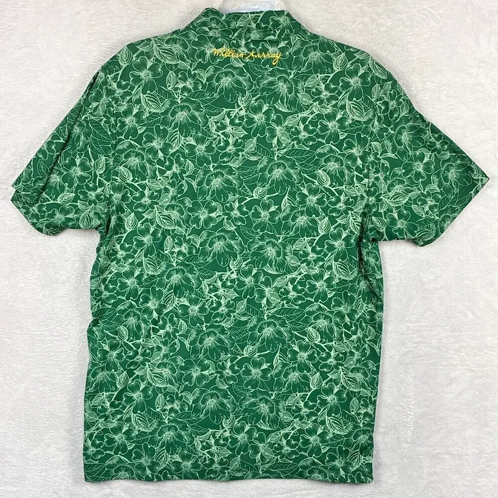 William Murray Polo Shirt Men M Green Floral AOP Performance Hawaiian Aloha Golf